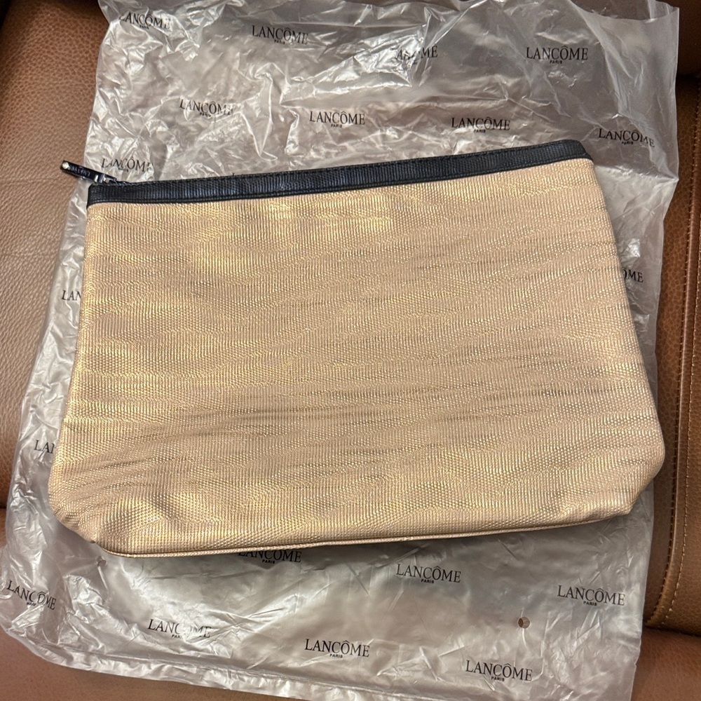 Lancôme very large gold metallic weave makeup bag